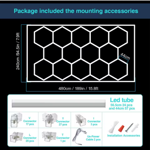 220V 110V LED Detailing Light Honeycomb Led Garage Light Hexagon
